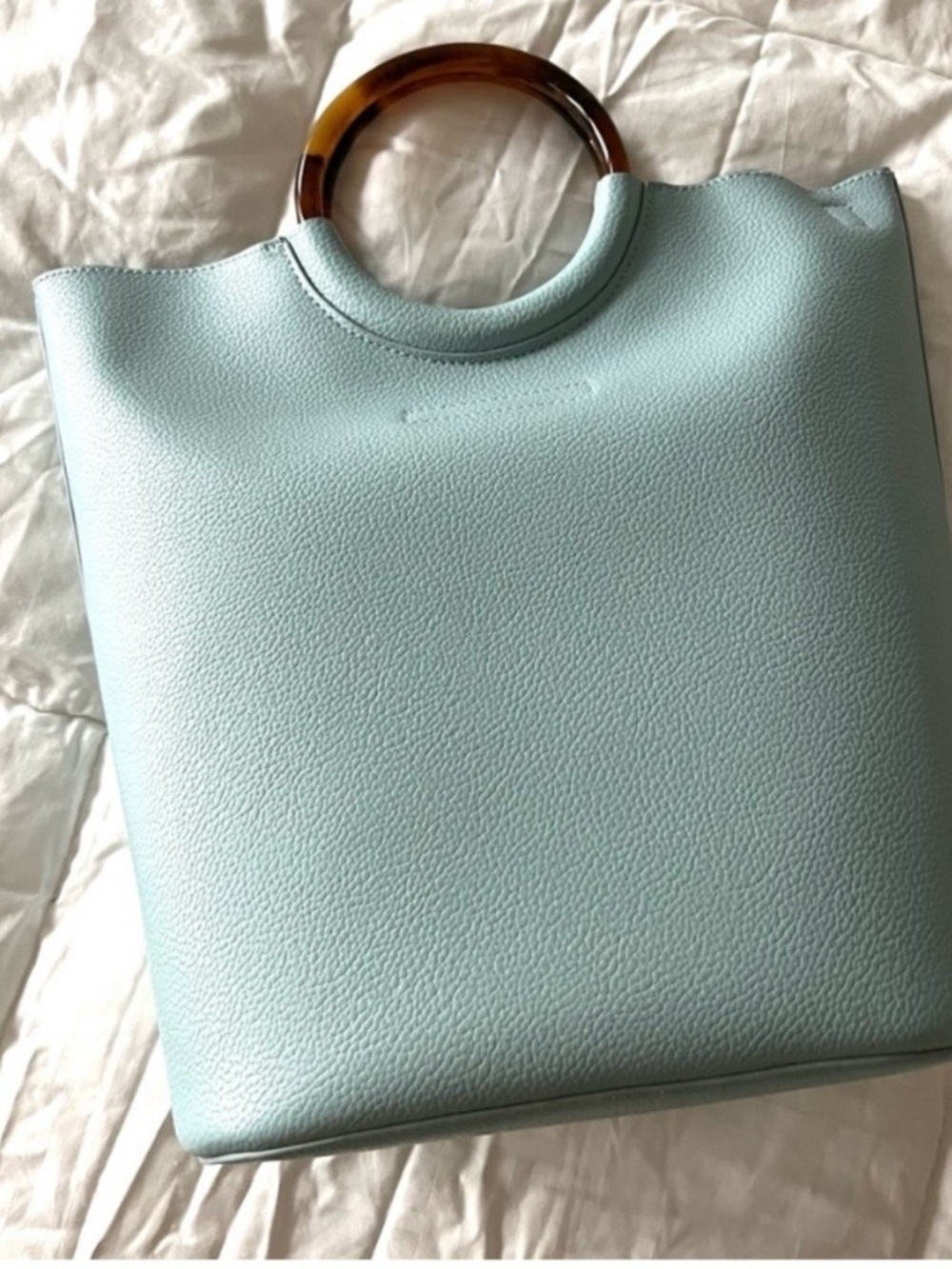 Light Blue Women's Tote Bag with Tortoiseshell Handles